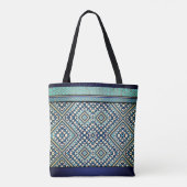 Tote Bag Boho Turquoise, Tan, Noir, Tribal Bleu (Dos)