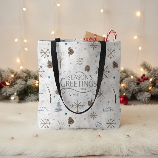 Tote Bag Boho Twig & Pinecone Noël ID986