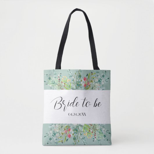 Tote Bag Boho vert doux avec fleurs sauvages Future Bride  (Devant)