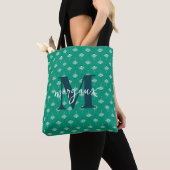 Tote Bag Boho vert Floral Nom du monogramme personnalisé (De près)