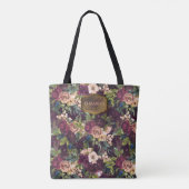 Tote Bag Boho Watercolor Floral Pattern - Monogramme Bourgo (Dos)