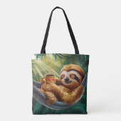 Tote Bag Boire du café mignon Sloth (Dos)