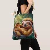 Tote Bag Boire du café mignon Sloth (De près)