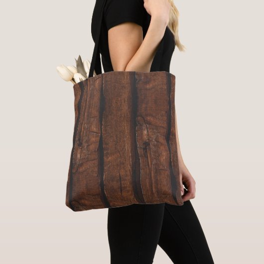 Tote Bag Bois ancien brun foncé rustique (De près)