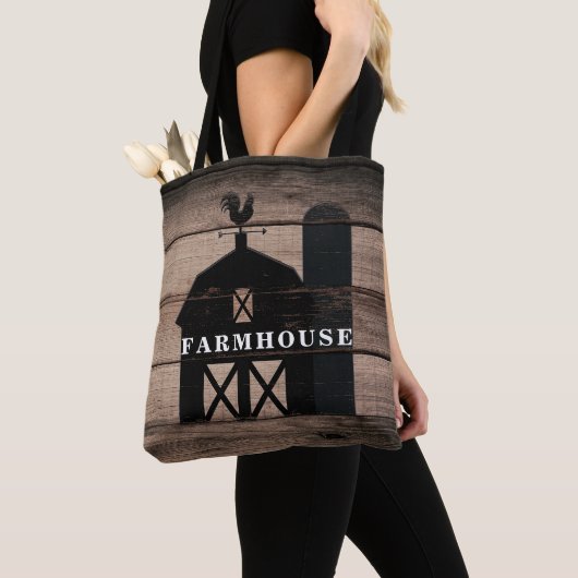 Tote Bag Bois Campagnard Rustique Noir Maison de Ferme (De près)