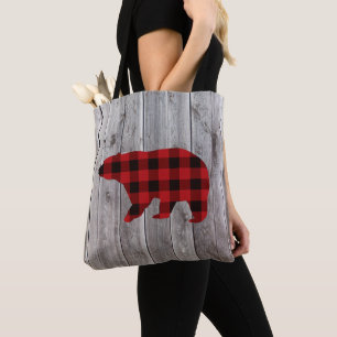 Tote Bag bois de grange rustique ours de noël bison rouge 