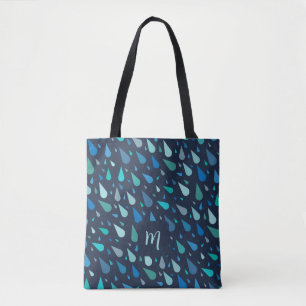 Tote Bag Bois de pluie bleu foncé et bleu clair monogramme