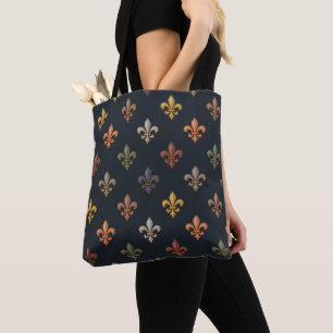 Tote Bag Bois de Terre Sombre Motif Fleur-de-lis
