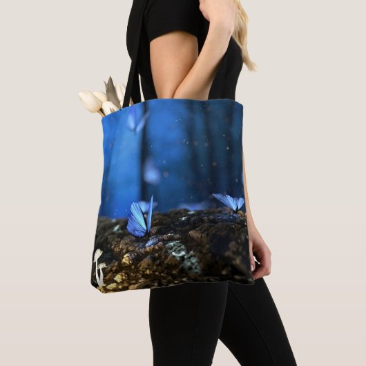 Tote Bag Bois fée magique avec papillons et champignons (De près)