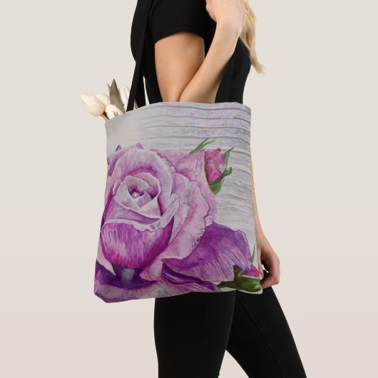 Tote Bag Bois rustique Aquarelle Rose violet (De près)