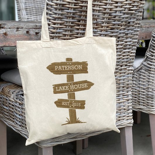 Tote Bag Bois rustique Signpost vacances Accueil