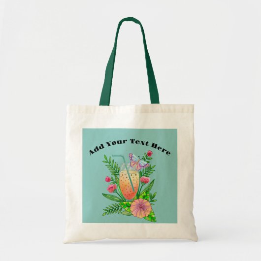 Tote Bag Boissons colorées, papillons et fleurs Fourre-tout (Devant)