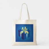 Tote Bag Boîte cadeau bleu avec ruban jaune et Aqua (Dos)