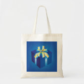 Tote Bag Boîte cadeau bleu avec ruban jaune et Aqua (Devant)
