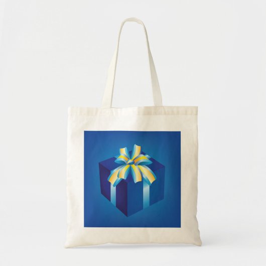 Tote Bag Boîte cadeau bleu avec ruban jaune et Aqua (Devant)