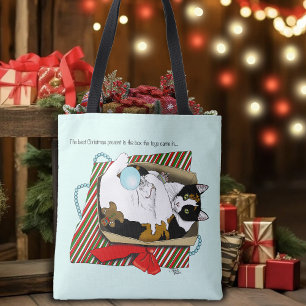 Tote Bag Boîte cadeau drôle de chat calico de Noël