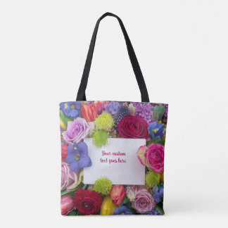 Tote Bag Boîte de texte jolies roses encadrées de fleurs pe