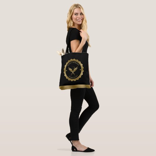 Tote Bag Boîtier de ciseaux d'or Design de logo (Sur le modèle)