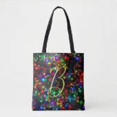 Tote Bag Bokeh Colorful Burry Lumières de Noël Monogramme (Devant)