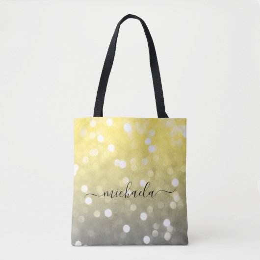 Tote Bag Bokeh jaune gris brillant Nom personnalisé (Devant)