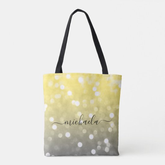 Tote Bag Bokeh jaune gris brillant Nom personnalisé (Dos)