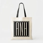 Tote Bag Bold Modern 3 Initials Monogram | White On Black (Devant)