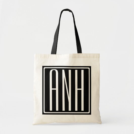 Tote Bag Bold Modern 3 Initials Monogram | White On Black (Devant)