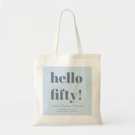 Tote Bag Bold Soft Blue Modern 50th Birthday Custom (Devant)