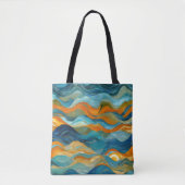 Tote Bag "Bolonia" Bleu Vert Orange Vagues (Devant)