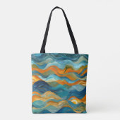 Tote Bag "Bolonia" Bleu Vert Orange Vagues (Dos)