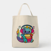Tote Bag Bon dragon avec écouteurs écoutant de la musique. (Dos)