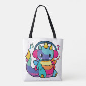 Tote Bag Bon dragon avec écouteurs écoutant de la musique. (Dos)