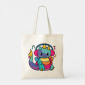 Tote Bag Bon dragon avec écouteurs écoutant de la musique. (Dos)