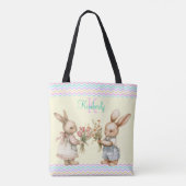 Tote Bag Bon Printemps ! Lapin Lapin Garçon Avec Fleurs (Dos)