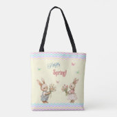 Tote Bag Bon Printemps ! Lapin Lapin Garçon Avec Fleurs (Dos)