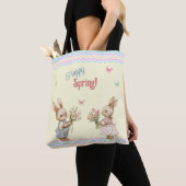 Tote Bag Bon Printemps ! Lapin Lapin Garçon Avec Fleurs (De près)