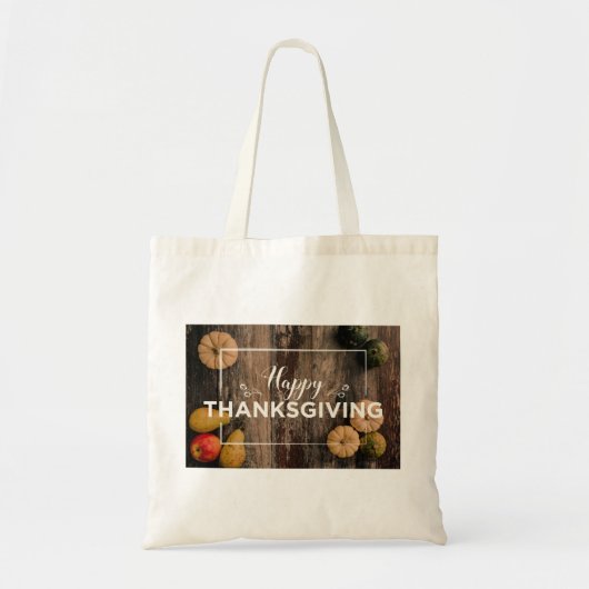 Tote Bag Bon thanksgiving Gourds sur bois rustique (Devant)