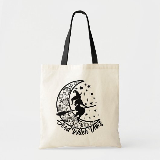 Tote Bag Bon Vibes de sorcière moderne Halloween Script (Devant)