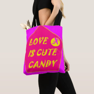Tote Bag Bonbons adorables sur le rose et la banane jaune