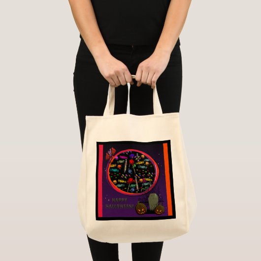 Tote Bag Bonbons, pierre tombale et Jack o' Lanterns (Devant (produit))