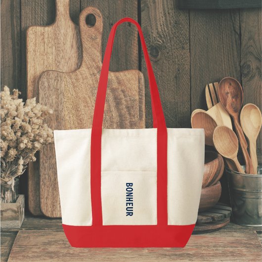 Tote Bag Bonheur bleu et dîner rouge rayé