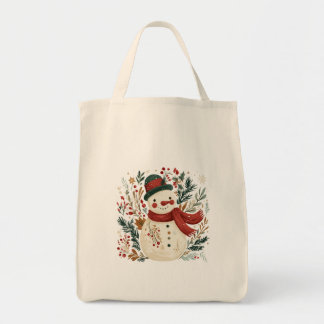 Tote Bag Bonhomme de neige avec chapeau vert et écharpe rou