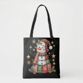 Tote Bag Bonhomme de neige en patchwork rétro Joyeux Noël C (Devant)