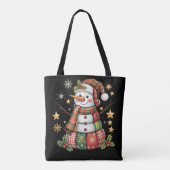 Tote Bag Bonhomme de neige en patchwork rétro Joyeux Noël C (Dos)