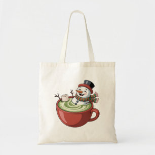 Tote Bag Bonhomme de neige sur un bain de Matcha Noël drôle