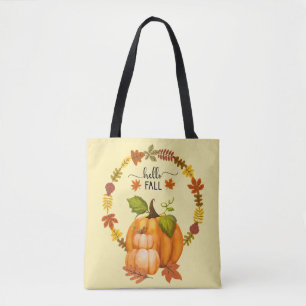 Tote Bag Bonjour Automne Feuille Citrouilles partout