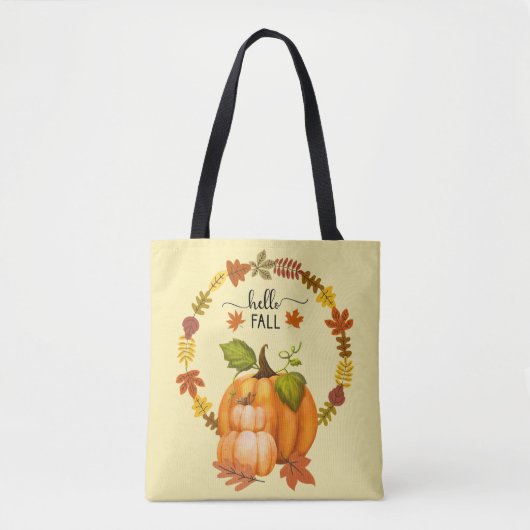Tote Bag Bonjour Automne Feuille Citrouilles partout (Devant)