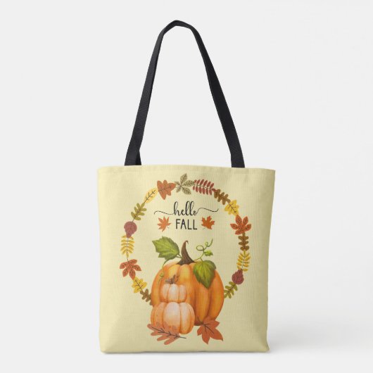 Tote Bag Bonjour Automne Feuille Citrouilles partout (Dos)