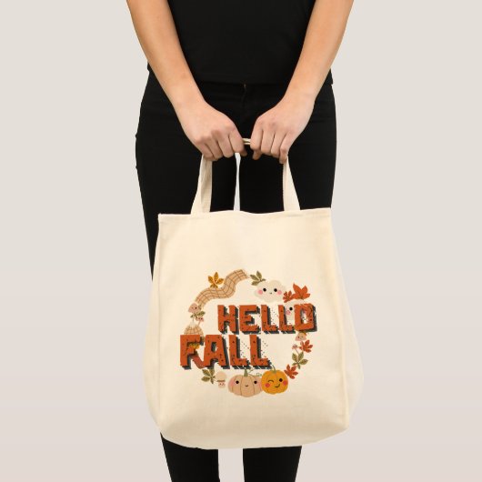 Tote Bag Bonjour Automne Mignonne Nature Automne feuilles C (Devant (produit))