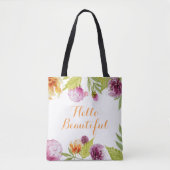 Tote Bag Bonjour Belle aquarelle Jardin Fleurs (Devant)